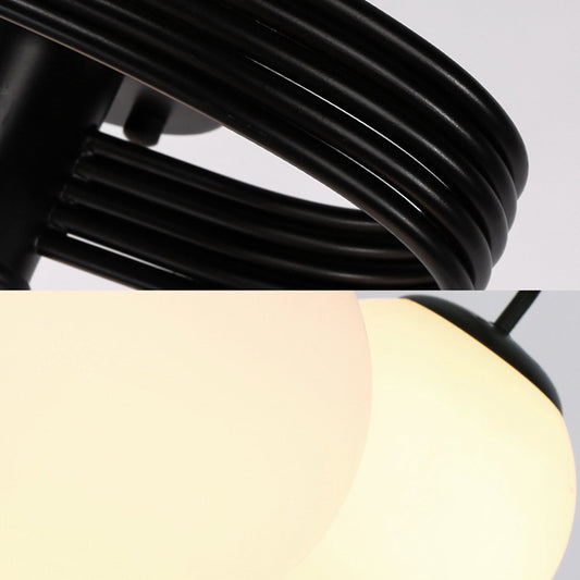 3/5 Lights Living Room Ceiling Light Fixture Traditional Black Semi Flush with Globe White Glass Shade Clearhalo 'Ceiling Lights' 'Chandeliers' 'Close To Ceiling Lights' 'Close to ceiling' 'Glass shade' 'Glass' 'Semi-flushmount' Lighting' 227156