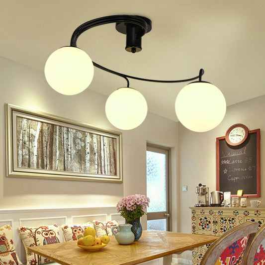 3/5 Lights Living Room Ceiling Light Fixture Traditional Black Semi Flush with Globe White Glass Shade 3 White Clearhalo 'Ceiling Lights' 'Chandeliers' 'Close To Ceiling Lights' 'Close to ceiling' 'Glass shade' 'Glass' 'Semi-flushmount' Lighting' 227157