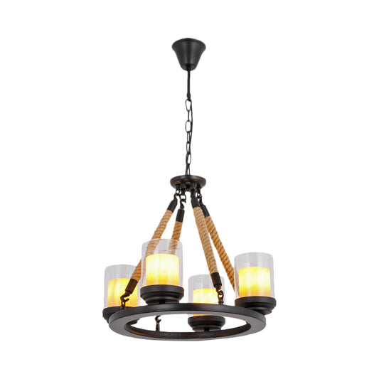 Wagon Wheel Metal Chandelier Light Rustic Style 6/8/10 Lights Dining Room Hanging Light in Black Clearhalo 'Ceiling Lights' 'Chandeliers' 'Glass shade' 'Glass' Lighting' 227200