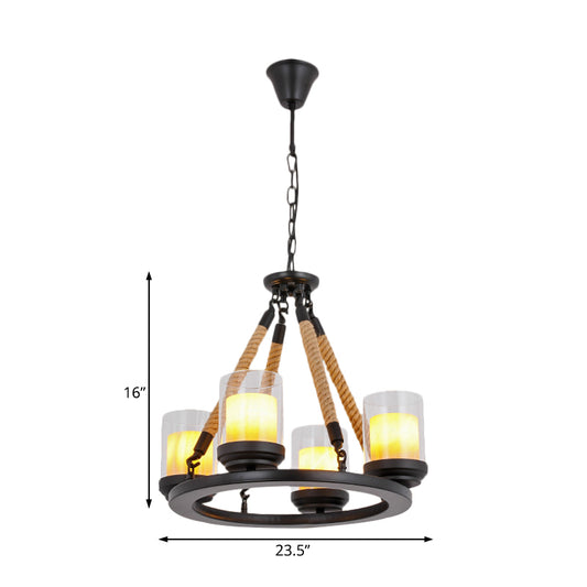 Wagon Wheel Metal Chandelier Light Rustic Style 6/8/10 Lights Dining Room Hanging Light in Black Clearhalo 'Ceiling Lights' 'Chandeliers' 'Glass shade' 'Glass' Lighting' 227201