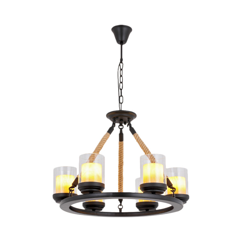 Wagon Wheel Metal Chandelier Light Rustic Style 6/8/10 Lights Dining Room Hanging Light in Black Clearhalo 'Ceiling Lights' 'Chandeliers' 'Glass shade' 'Glass' Lighting' 227204