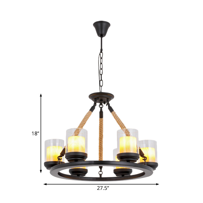 Wagon Wheel Metal Chandelier Light Rustic Style 6/8/10 Lights Dining Room Hanging Light in Black Clearhalo 'Ceiling Lights' 'Chandeliers' 'Glass shade' 'Glass' Lighting' 227205