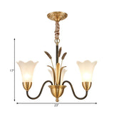 White Glass Floral Shaped Chandelier Traditional 6/8/12 Lights Study Room Hanging Ceiling Light in Brass Clearhalo 'Ceiling Lights' 'Chandeliers' 'Glass shade' 'Glass' Lighting' 227227