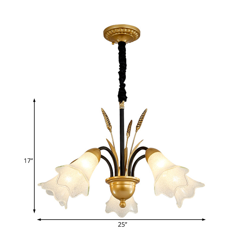 White Glass Floral Shaped Chandelier Traditional 6/8/12 Lights Study Room Hanging Ceiling Light in Brass Clearhalo 'Ceiling Lights' 'Chandeliers' 'Glass shade' 'Glass' Lighting' 227231
