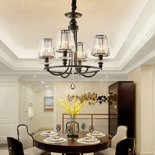 Crystal Black Chandelier Light Tapered 4/6/8 Lights Nordic Ceiling Pendant Light for Dining Room 4 Black
