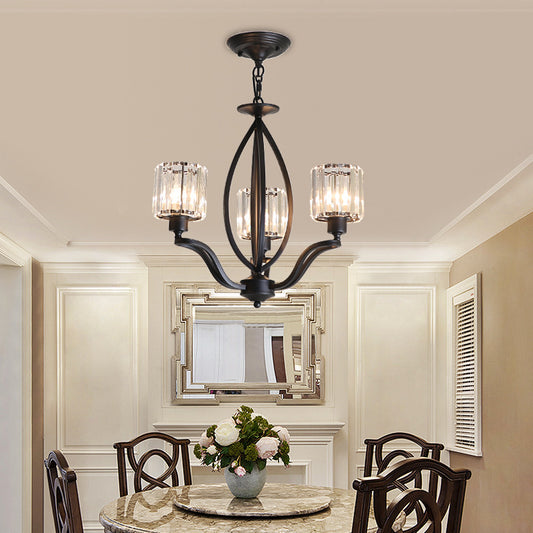 Black Cylinder Ceiling Light Fixture Simple Style Crystal Block 3/6/8 Lights Dining Room Chandelier Light 3 Black