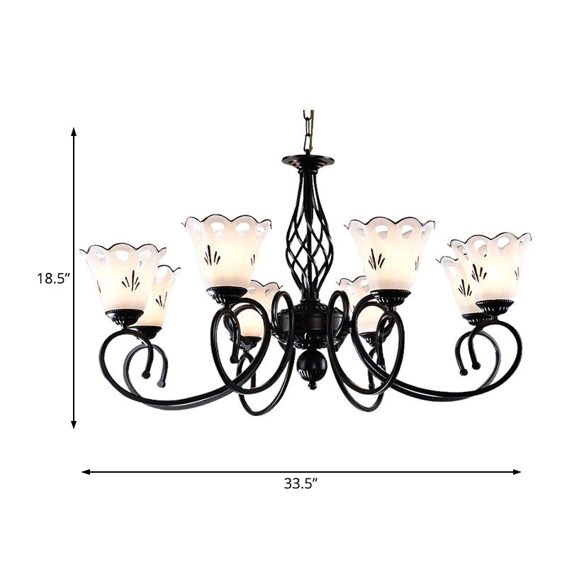 Black Floral Shaped Chandelier Light Fixture Traditional Metal 5/6/8 Lights Living Room Ceiling Light Clearhalo 'Ceiling Lights' 'Chandeliers' 'Glass shade' 'Glass' Lighting' 227294