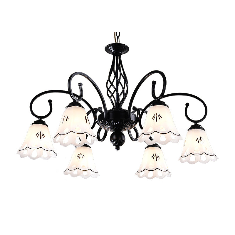 Black Floral Shaped Chandelier Light Fixture Traditional Metal 5/6/8 Lights Living Room Ceiling Light Clearhalo 'Ceiling Lights' 'Chandeliers' 'Glass shade' 'Glass' Lighting' 227297