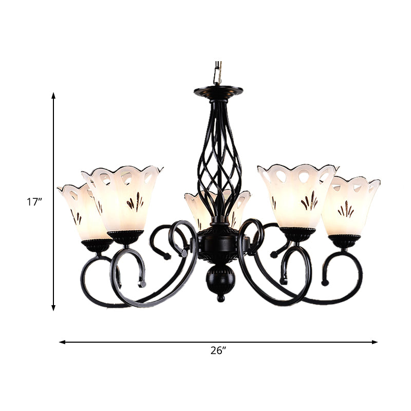 Black Floral Shaped Chandelier Light Fixture Traditional Metal 5/6/8 Lights Living Room Ceiling Light Clearhalo 'Ceiling Lights' 'Chandeliers' 'Glass shade' 'Glass' Lighting' 227302