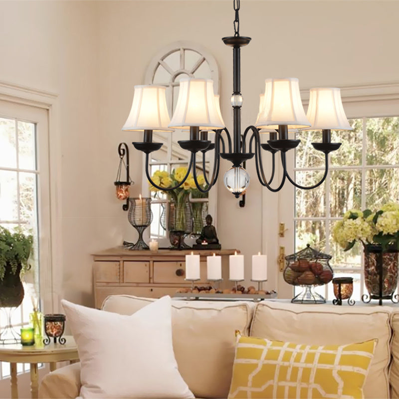 Empire Shade Bedroom Chandelier Light Traditional White Fabric Shade 3/5/6 Lights Black Ceiling Light 6 Black Clearhalo 'Ceiling Lights' 'Chandeliers' Lighting' options 227327_18eed8f0-9c17-487d-9ac0-5b4351a257bb