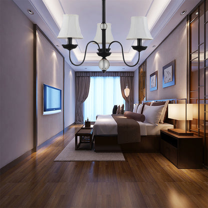 Empire Shade Bedroom Chandelier Light Traditional White Fabric Shade 3/5/6 Lights Black Ceiling Light 3 Black Clearhalo 'Ceiling Lights' 'Chandeliers' Lighting' options 227336_ea7d94a8-9672-4f20-a7bc-78abddd17ad7