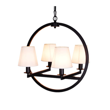 4 Lights Fabric Chandelier Light Traditional White/Flaxen Cone Dining Room Hanging Light with Black Ring Frame White Clearhalo 'Ceiling Lights' 'Chandeliers' Lighting' options 227342_ffa5904b-186e-4ed5-93e3-e38a71cc3b89