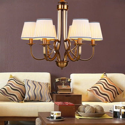 Tapered Fabric Chandelier Light Rustic 6/8 Light Dining Room Ceiling Light Fixture in Gold 6 Gold Clearhalo 'Ceiling Lights' 'Chandeliers' Lighting' options 227382_27067752-bf9a-420f-ada5-3059a82c9d03