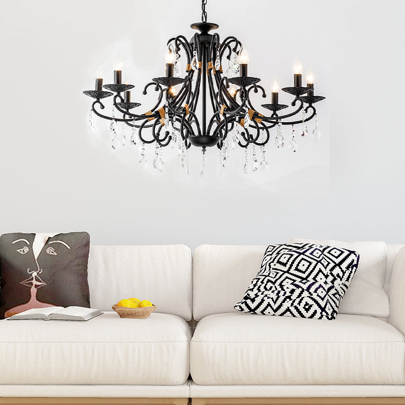 Candelabra Living Room Chandelier Light Traditional Metal 3/6/8 Lights Black Hanging Ceiling Light 10 Black Clearhalo 'Ceiling Lights' 'Chandeliers' Lighting' options 227394_410d726f-de96-42de-98cd-d6375cf498ae