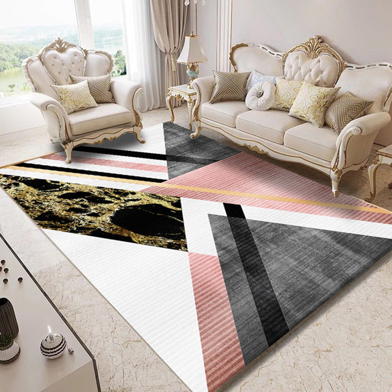 Modern Geometric Abstract Pattern Rug Multi Color Synthetics Carpet Anti-Slip Pet Friendly Machine Washable Rug for Living Room Pink Clearhalo 'Area Rug' 'Modern' 'Rugs' Rug' 2274621