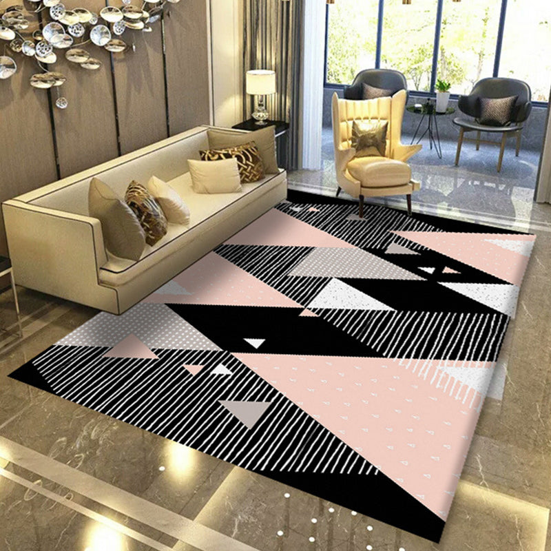 Modern Geometric Abstract Pattern Rug Multi Color Synthetics Carpet Anti-Slip Pet Friendly Machine Washable Rug for Living Room Pink-Black Clearhalo 'Area Rug' 'Modern' 'Rugs' Rug' 2274626