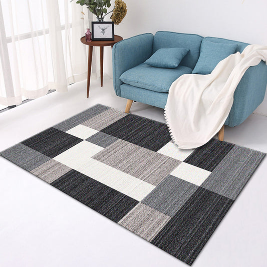 Multi-Color Modern Area Rug Polyester Geometrical Pattern Carpet Washable Stain Resistant Non-Slip Rug for Great Room Black-Gray Clearhalo 'Area Rug' 'Modern' 'Rugs' Rug' 2274655