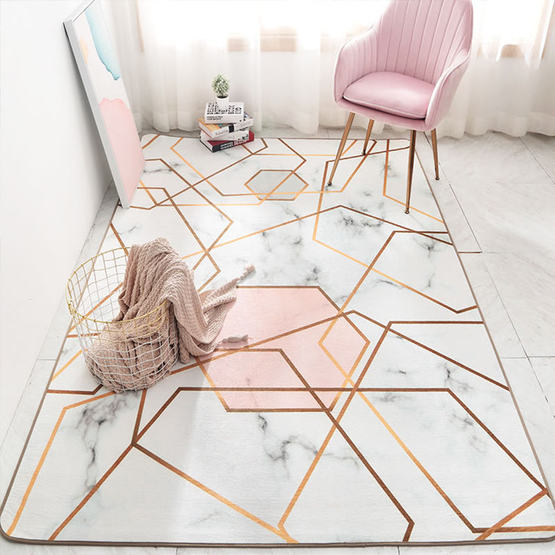Stylish Multicolor Nordic Rug Synthetics Geometric Watercolor Carpet Non-Slip Stain Resistant Machine Washable Rug for Drawing Room Pink-White Clearhalo 'Area Rug' 'Modern' 'Rugs' Rug' 2274686