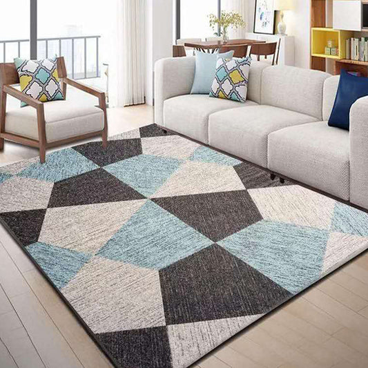 Minimalistic Living Room Rug Multi Color Geometric Print Rug Polypropylene Machine Washable Stain Resistant Non-Slip Rug Blue-Brown Clearhalo 'Area Rug' 'Modern' 'Rugs' Rug' 2274696
