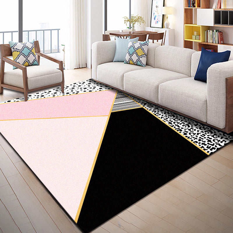 Bright Geometric Block Rug Multi-Colored Modern Carpet Polyester Machine Washable Anti-Slip Backing Pet Friendly Rug for Room Pink-Black Clearhalo 'Area Rug' 'Modern' 'Rugs' Rug' 2274711