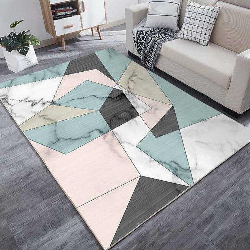 Multi Colored Bedroom Rug Modern Geometric Printing Carpet Polypropylene Washable Stain Resistant Anti-Slip Backing Rug Green-Pink Clearhalo 'Area Rug' 'Modern' 'Rugs' Rug' 2274731