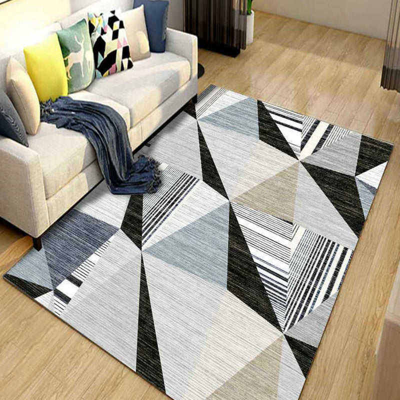 Multi Colored Bedroom Rug Modern Geometric Printing Carpet Polypropylene Washable Stain Resistant Anti-Slip Backing Rug Black-Gray Clearhalo 'Area Rug' 'Modern' 'Rugs' Rug' 2274739