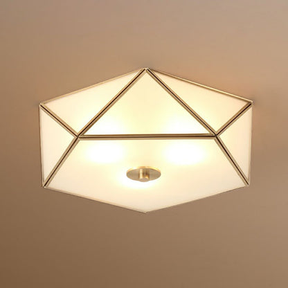 Simplicity Pentagonal Flushmount Ceiling Lamp Satin Opal Glass Flush-Mount Light in Brass Brass 15" Clearhalo 'Ceiling Lights' 'Close To Ceiling Lights' 'Close to ceiling' 'Flush mount' Lighting' 2275242