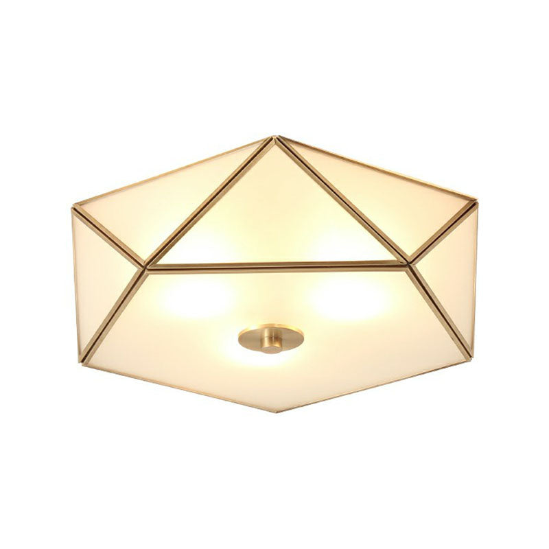 Simplicity Pentagonal Flushmount Ceiling Lamp Satin Opal Glass Flush-Mount Light in Brass Clearhalo 'Ceiling Lights' 'Close To Ceiling Lights' 'Close to ceiling' 'Flush mount' Lighting' 2275247