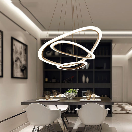 Triangular Loop Shaped Chandelier Art Deco Acrylic White Suspension Light for Restaurant 3 White White Clearhalo 'Ceiling Lights' 'Chandeliers' 'Modern Chandeliers' 'Modern' Lighting' 2275255