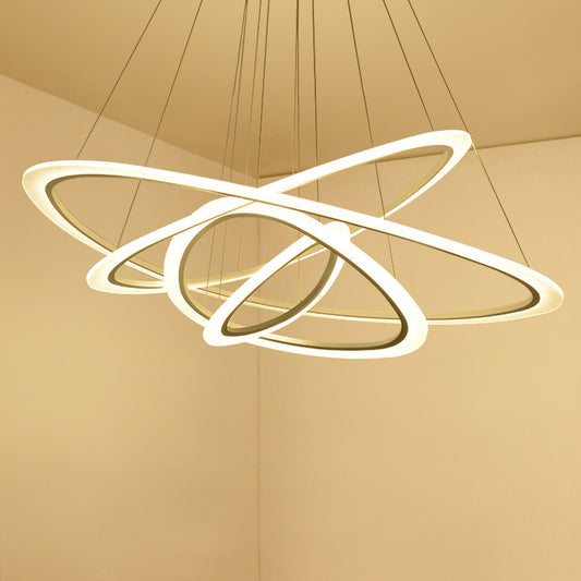 Simplicity 4-Ring Triangular Chandelier Metal Living Room LED Hanging Ceiling Light in White Clearhalo 'Ceiling Lights' 'Chandeliers' 'Modern Chandeliers' 'Modern' Lighting' 2275266