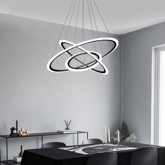 Circle Hanging Light Simplicity Acrylic 3-Head Black LED Chandelier for Dining Room Clearhalo 'Ceiling Lights' 'Chandeliers' 'Modern Chandeliers' 'Modern' Lighting' 2275274