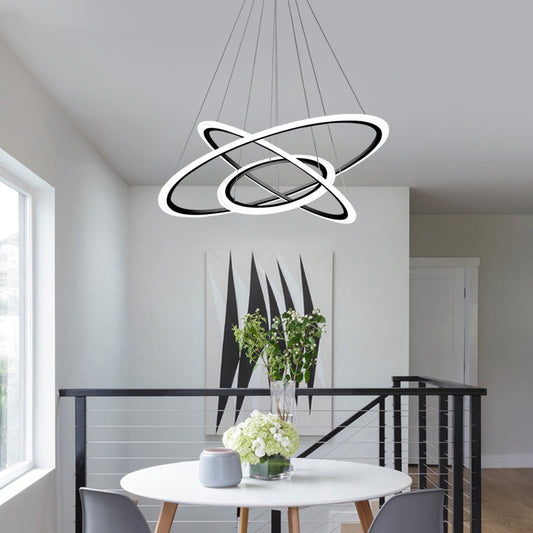 Circle Hanging Light Simplicity Acrylic 3-Head Black LED Chandelier for Dining Room Clearhalo 'Ceiling Lights' 'Chandeliers' 'Modern Chandeliers' 'Modern' Lighting' 2275276