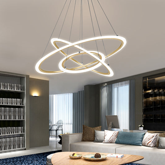 Metal 3-Loop Shaped Pendant Light Fixture Minimalist Brushed Gold LED Chandelier Clearhalo 'Ceiling Lights' 'Chandeliers' 'Modern Chandeliers' 'Modern' Lighting' 2275278