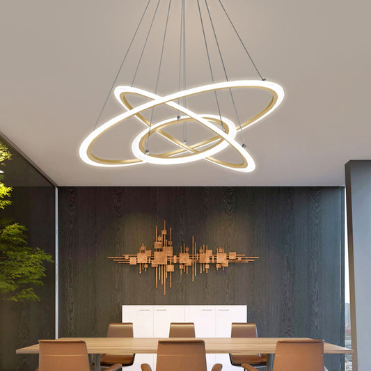 Metal 3-Loop Shaped Pendant Light Fixture Minimalist Brushed Gold LED Chandelier Clearhalo 'Ceiling Lights' 'Chandeliers' 'Modern Chandeliers' 'Modern' Lighting' 2275282