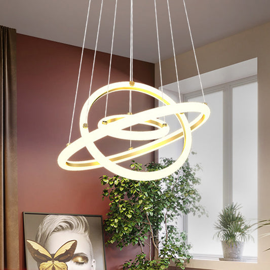 Gold Halo Ring Shaped Chandelier Artistic LED Acrylic Hanging Light Fixture over Table 3 Gold Clearhalo 'Ceiling Lights' 'Chandeliers' 'Modern Chandeliers' 'Modern' Lighting' 2275290