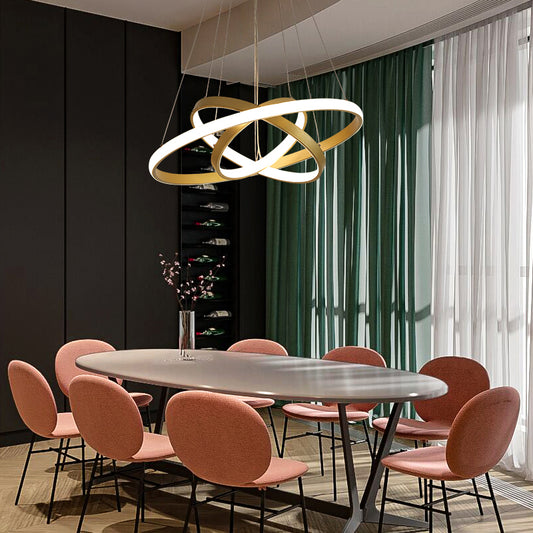 Multi-Loop Shaped Restaurant Chandelier Metal Postmodern LED Pendant Light in Gold 3 Gold Clearhalo 'Ceiling Lights' 'Chandeliers' 'Modern Chandeliers' 'Modern' Lighting' 2275295