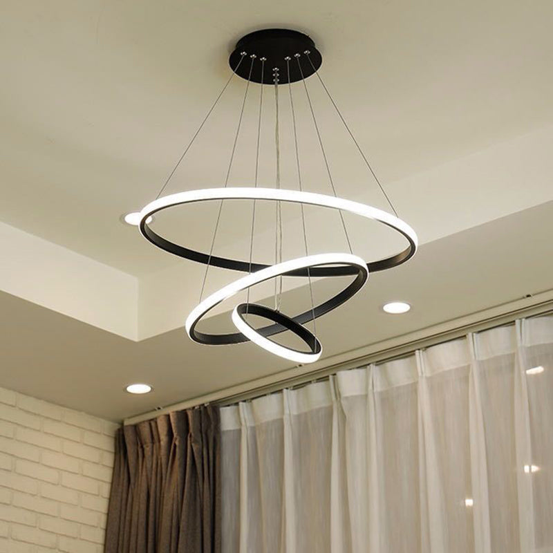 Circular LED Ceiling Suspension Lamp Minimalism Acrylic Chandelier for Dining Room Black Clearhalo 'Ceiling Lights' 'Chandeliers' 'Modern Chandeliers' 'Modern' Lighting' 2275299