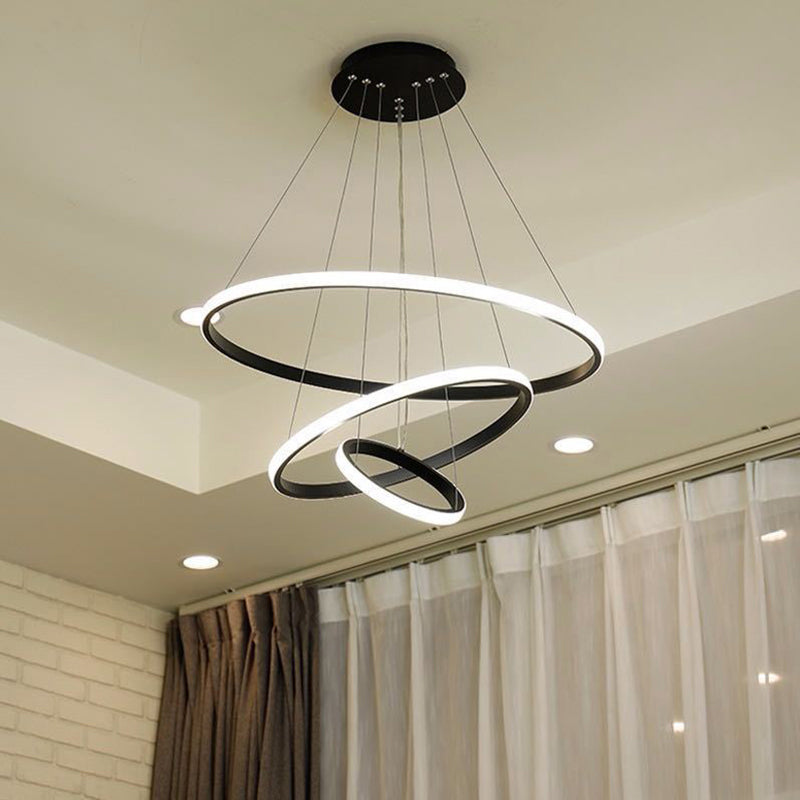 Circular LED Ceiling Suspension Lamp Minimalism Acrylic Chandelier for Dining Room Black Clearhalo 'Ceiling Lights' 'Chandeliers' 'Modern Chandeliers' 'Modern' Lighting' 2275299