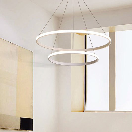 Minimalistic LED Hanging Ceiling Light White Loop Shaped Chandelier with Acrylic Shade Clearhalo 'Ceiling Lights' 'Chandeliers' 'Modern Chandeliers' 'Modern' Lighting' 2275305