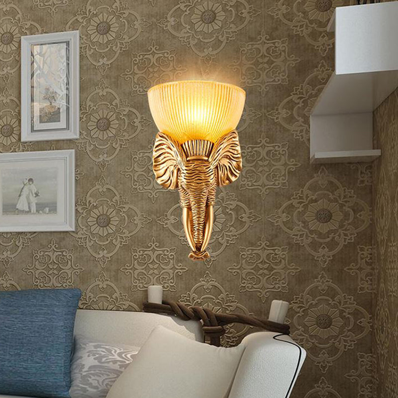 Prism Glass Beige Wall Light Fixture Bowl 1 Light Vintage Sconce Light with White/Gold Resin Elephant Base Clearhalo 'Wall Lamps & Sconces' 'Wall Lights' Lighting' 227531