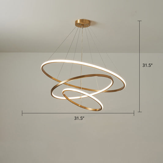 Modern Circular LED Chandelier Metal Sitting Room Suspension Lighting in Gold 3 Gold Large Clearhalo 'Ceiling Lights' 'Chandeliers' 'Modern Chandeliers' 'Modern' Lighting' 2275326
