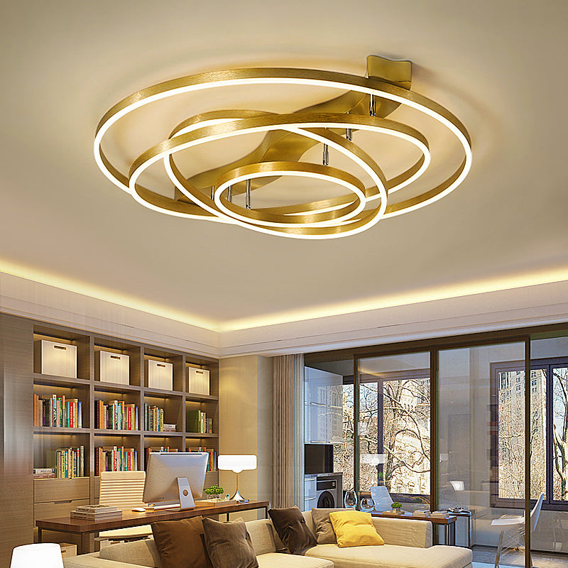 Gold Finish Ring Ceiling Mount Lamp Artistic Metal Adjustable LED Semi Flush Light Clearhalo 'Ceiling Lights' 'Close To Ceiling Lights' 'Close to ceiling' 'Semi-flushmount' Lighting' 2275332