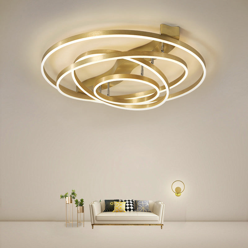 Gold Finish Ring Ceiling Mount Lamp Artistic Metal Adjustable LED Semi Flush Light Clearhalo 'Ceiling Lights' 'Close To Ceiling Lights' 'Close to ceiling' 'Semi-flushmount' Lighting' 2275335
