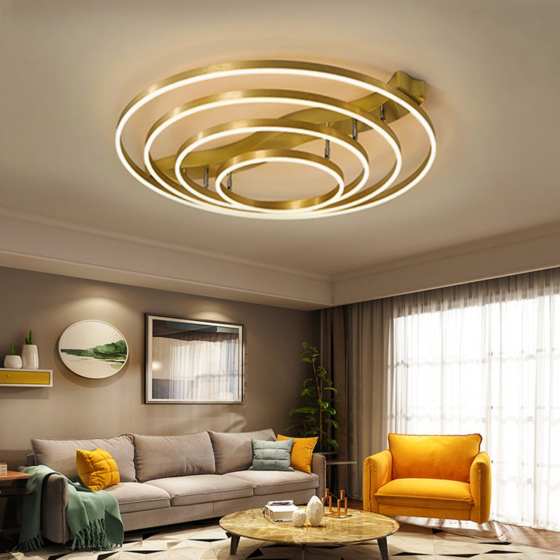 Gold Finish Ring Ceiling Mount Lamp Artistic Metal Adjustable LED Semi Flush Light Clearhalo 'Ceiling Lights' 'Close To Ceiling Lights' 'Close to ceiling' 'Semi-flushmount' Lighting' 2275337