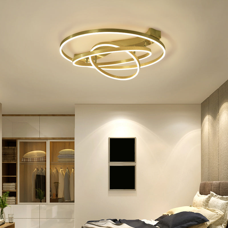 Gold Finish Ring Ceiling Mount Lamp Artistic Metal Adjustable LED Semi Flush Light Clearhalo 'Ceiling Lights' 'Close To Ceiling Lights' 'Close to ceiling' 'Semi-flushmount' Lighting' 2275339