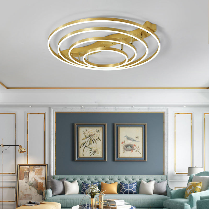 Gold Finish Ring Ceiling Mount Lamp Artistic Metal Adjustable LED Semi Flush Light Clearhalo 'Ceiling Lights' 'Close To Ceiling Lights' 'Close to ceiling' 'Semi-flushmount' Lighting' 2275340