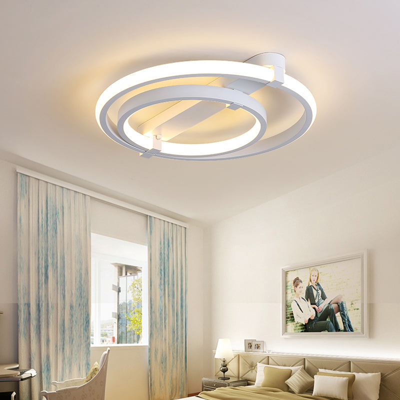 Metal Loop Shaped LED Ceiling Fixture Minimalistic White Semi Flush Light for Living Room 2 White Warm Clearhalo 'Ceiling Lights' 'Close To Ceiling Lights' 'Close to ceiling' 'Semi-flushmount' Lighting' 2275344