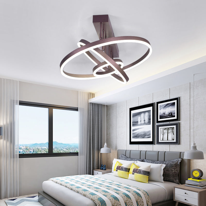 Circular LED Semi Flush Mount Lighting Simplicity Metal Bedroom Ceiling Lamp in Coffee Clearhalo 'Ceiling Lights' 'Close To Ceiling Lights' 'Close to ceiling' 'Semi-flushmount' Lighting' 2275346