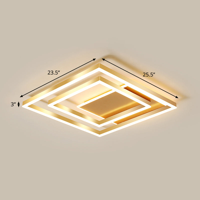Brushed Gold Square Ceiling Light Minimalist LED Acrylic Semi Flush Mount Light Fixture Gold 23.5" Warm Clearhalo 'Ceiling Lights' 'Close To Ceiling Lights' 'Close to ceiling' 'Semi-flushmount' Lighting' 2275354