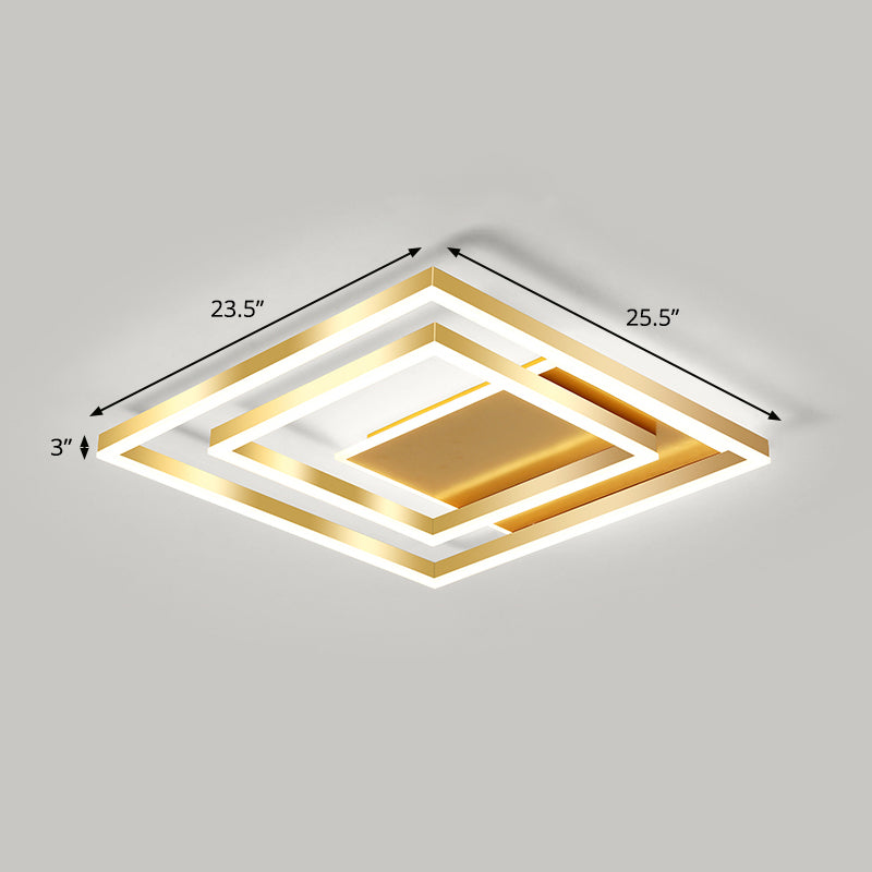 Brushed Gold Square Ceiling Light Minimalist LED Acrylic Semi Flush Mount Light Fixture Gold 23.5" White Clearhalo 'Ceiling Lights' 'Close To Ceiling Lights' 'Close to ceiling' 'Semi-flushmount' Lighting' 2275355